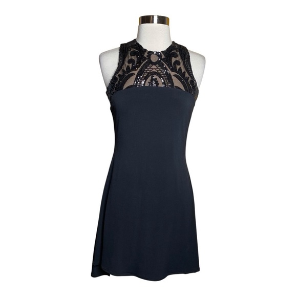 Juan Carlos Piñera Black Sequin Mesh Cocktail Dress Size M - Picture 1 of 5